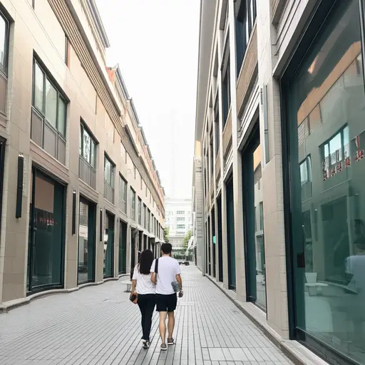 我们沿着城市的街道散步，欣赏两旁的建筑。