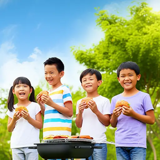 孩子们最喜欢在烧烤时吃汉堡。