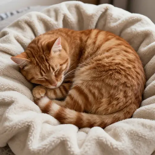 猫把自己卷成一个球睡觉。