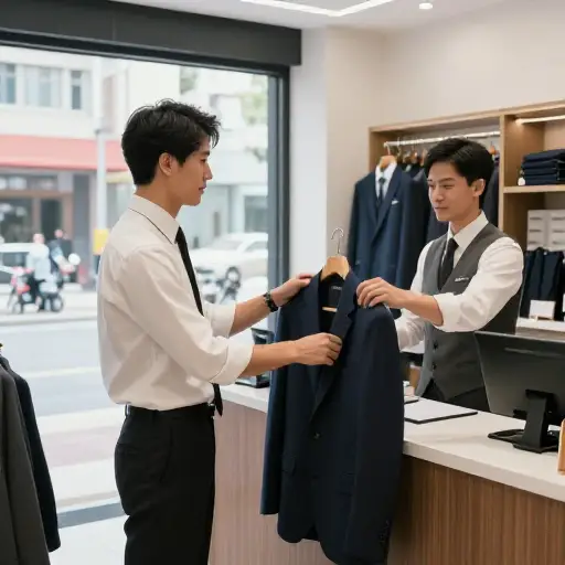 他在会议前把西装送到干洗店了。