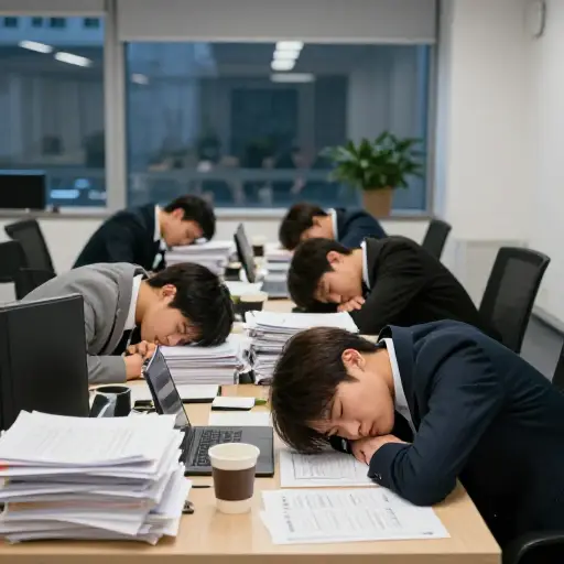 许多员工因过度加班而精疲力竭。