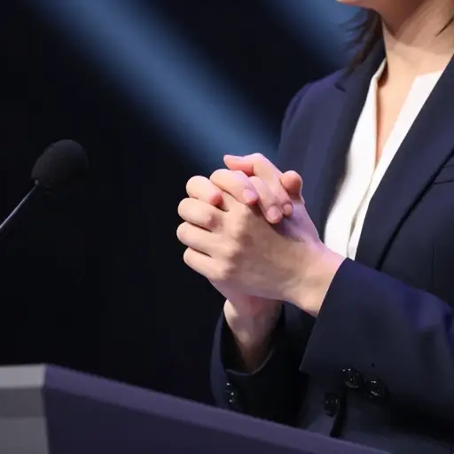 演讲前，她感到自己的手在发抖。
