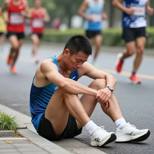 他不得不中途退出了马拉松比赛。