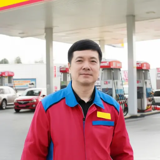 我爸爸在加油站工作。