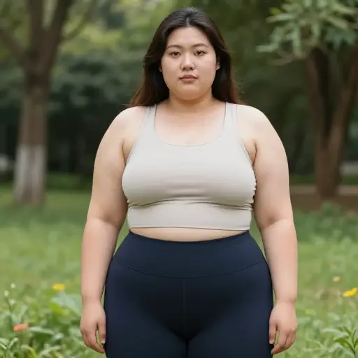 她个子高，有点胖。