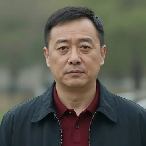 他穿着一件深色夹克，下面是一件红色衬衫。