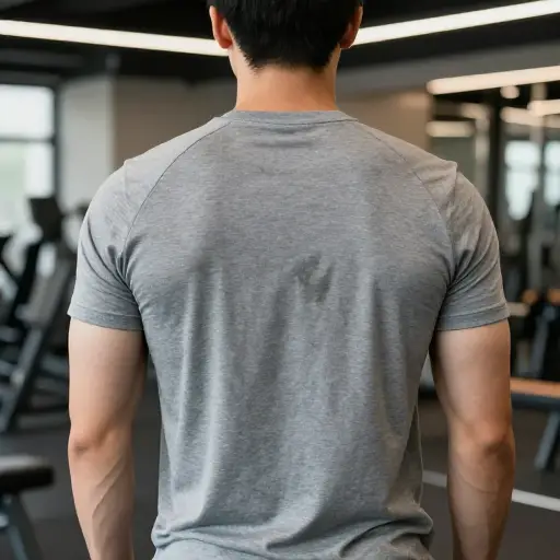 锻炼后，他的衬衫上留下了汗渍。
