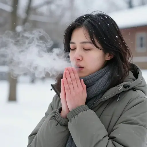 她搓手取暖。