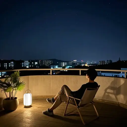 我喜欢晚上坐在露台上。