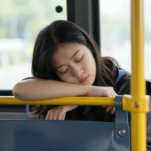 她在公交车上打了个小盹。