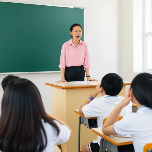 老师大声喊叫让学生们安静下来。