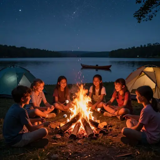 那个湖畔夏令营是童年冒险的完美缩影——有划独木舟、篝火和星光灿烂的夜晚。