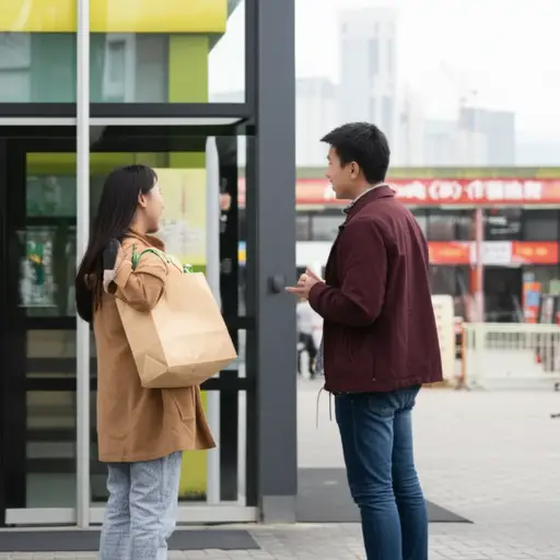 “你要一起去超市吗？” “嗯哼，我正好需要买点东西。”