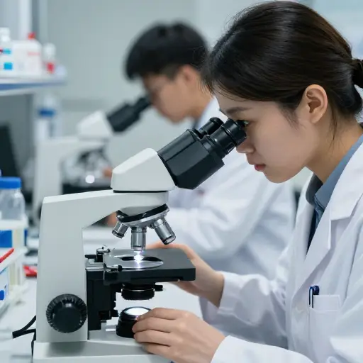 科学家们在显微镜下观察了晶体的形成。