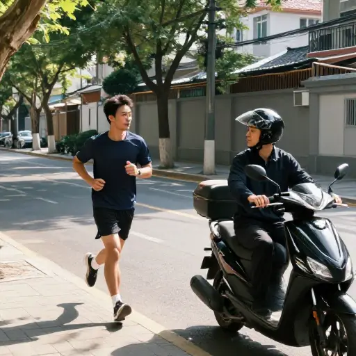 我正在慢跑时，一辆摩托车停在我旁边，骑手问路。