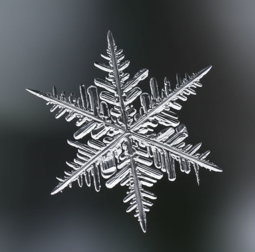 雪花有着精巧的六角形结构。