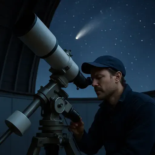 这位天文学家通过望远镜观察到了罕见的彗星。