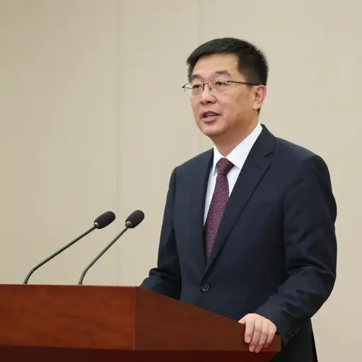 市长站在讲坛上向市民发表演讲。