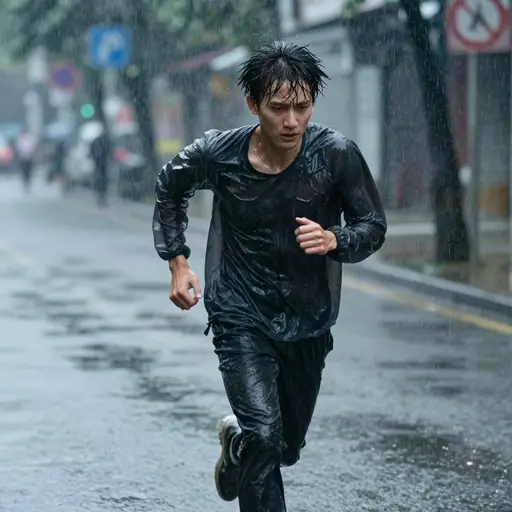 他忘了带伞。结果，他被淋得很湿。