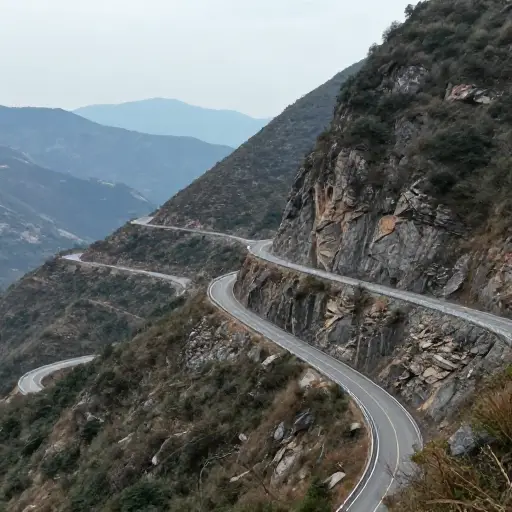 穿过山区的路线是一条蜿蜒且相当危险的道路。