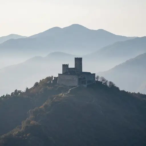 古堡在山顶上隐约显现。
