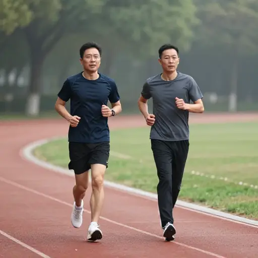 我们在晨跑时保持稳定的节奏。