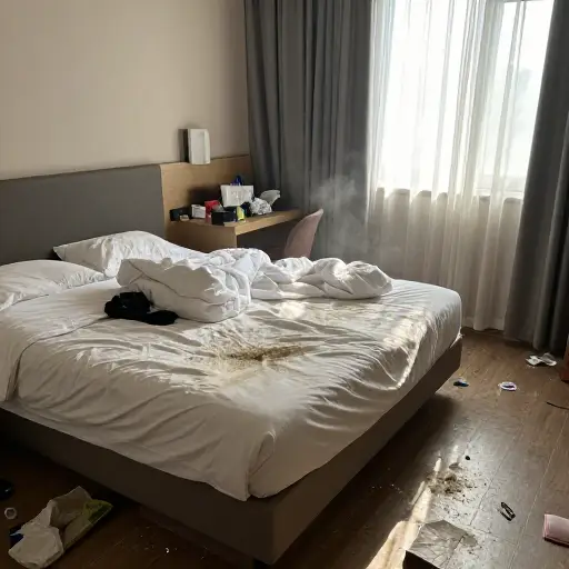 房客入住时抱怨说，在他们到达之前，房间根本没打扫过。