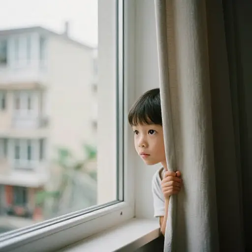 那个孩子很好奇，想了解更多关于新邻居的事情。