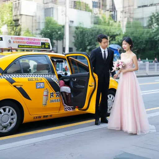 我们雇了一辆出租车去参加婚礼。