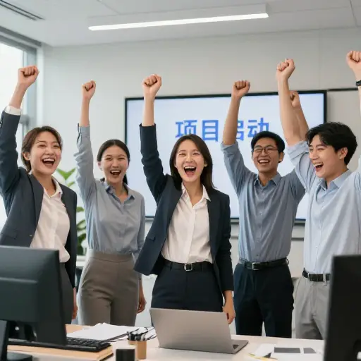 项目成功启动后，他们欣喜若狂。