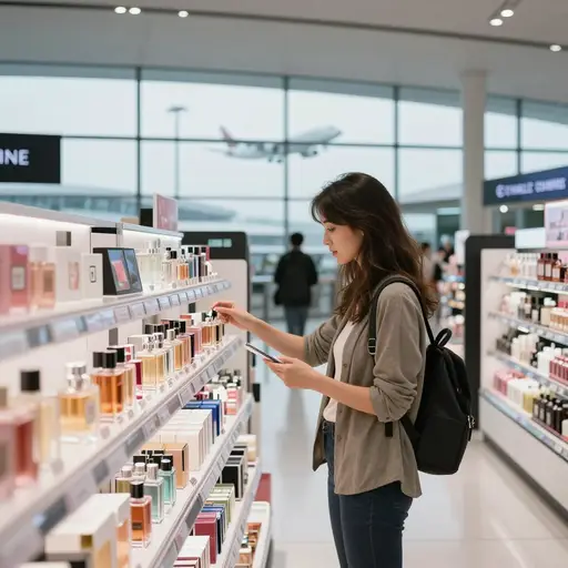 她在机场买了一些免税化妆品。