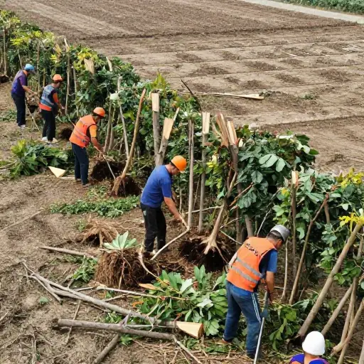 工人们把旧树篱都拔除了，以清理土地。