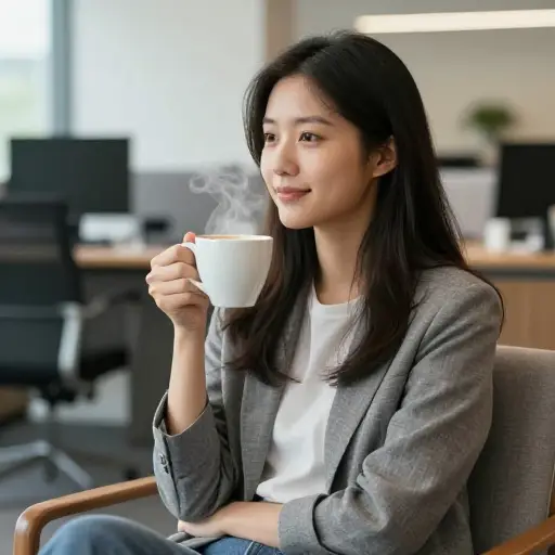 她利用休息时间喝了一杯咖啡。