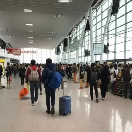 机场里有很多人背着大背包。