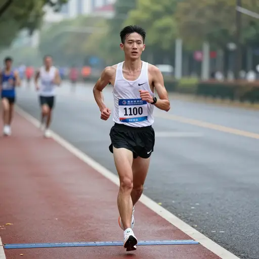 她付出了巨大的努力，跑完了马拉松。