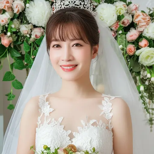 新娘在婚礼上容光焕发，笑容灿烂。