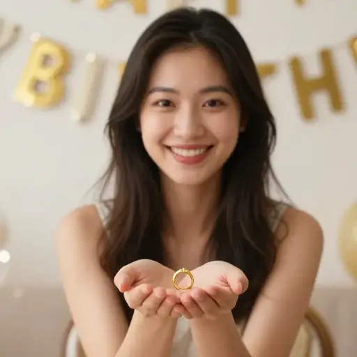 她生日时收到了一枚金戒指。
