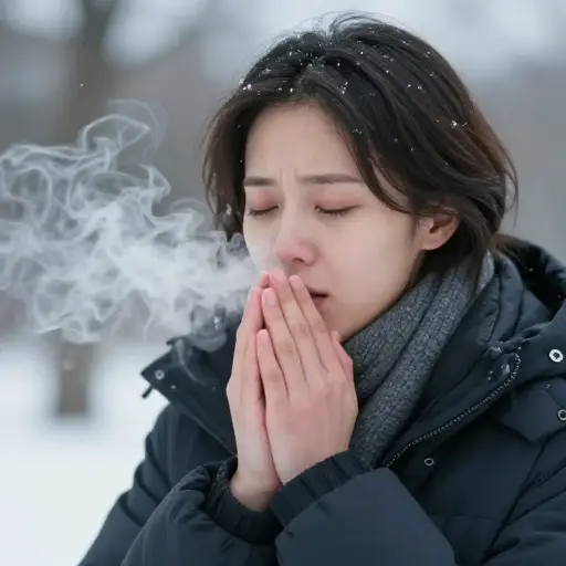 她搓手取暖。