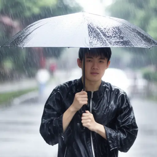 他在雨天没带伞，结果淋了一身湿。