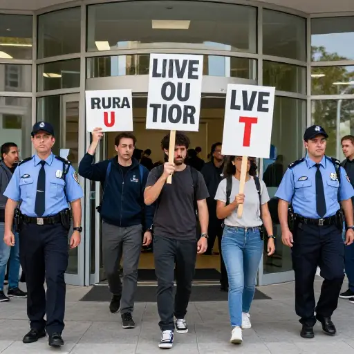 保安人员护送抗议者离开了场所。
