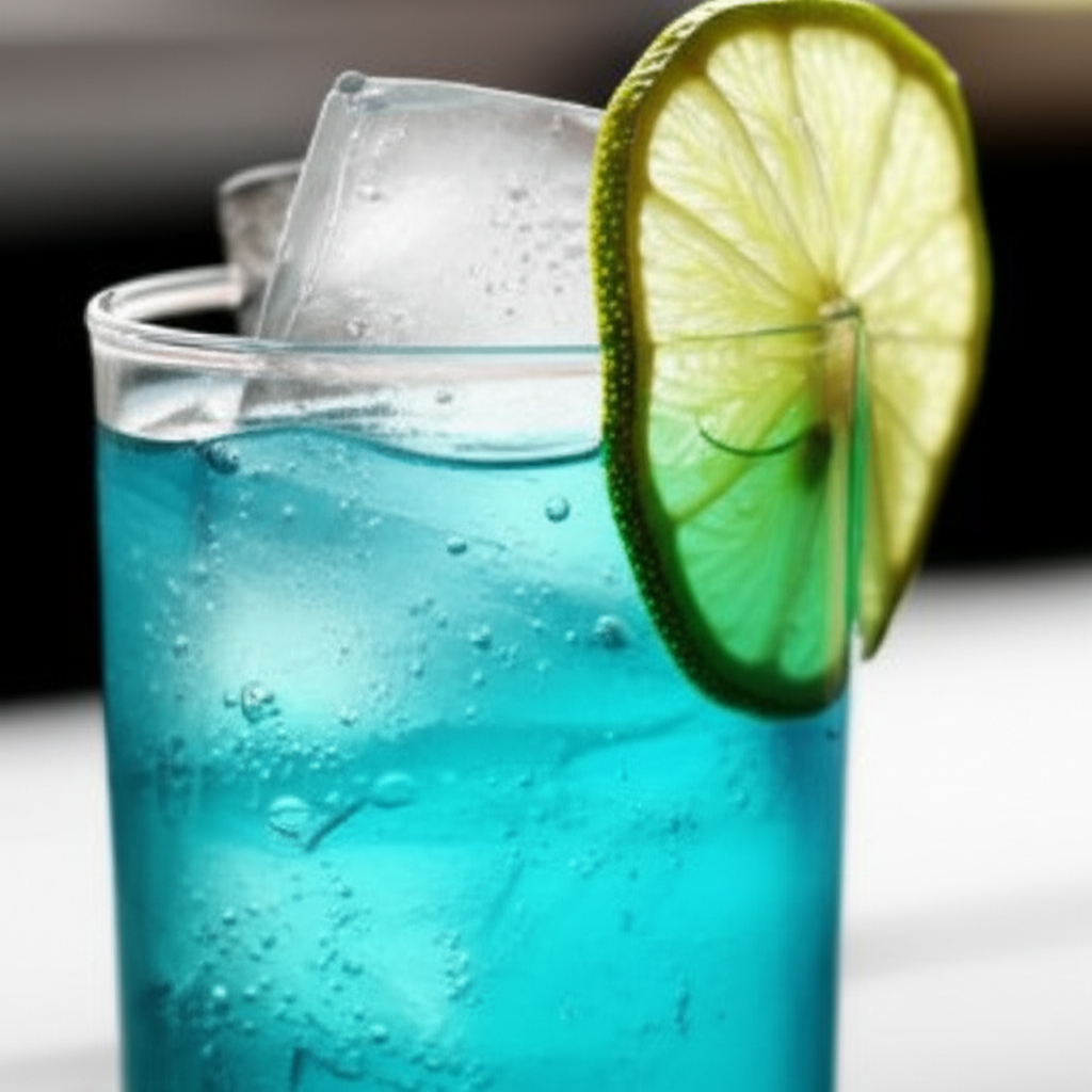 这杯蓝色鸡尾酒看起来很清爽。