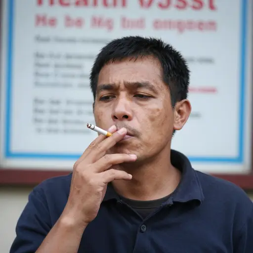 尽管有各种健康警告，他仍然吸烟。