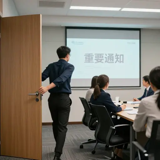 他开会迟到了，因此错过了重要通知。