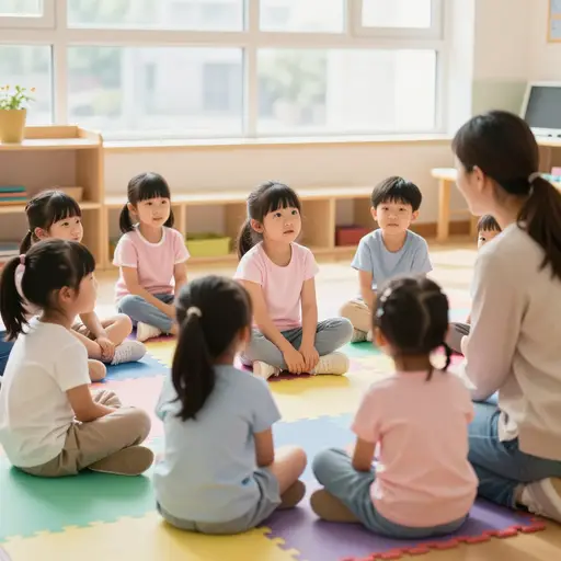 这个乖巧的幼儿园孩子安静地听完了整节课。