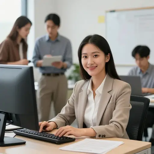 培训后，她在新工作中感到自信。