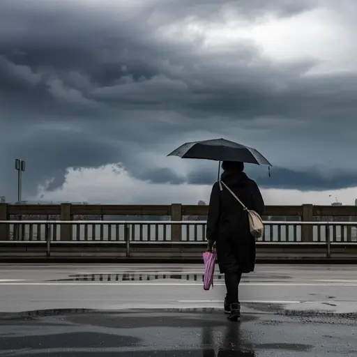 天气预报说会下雨，因此她带了伞。