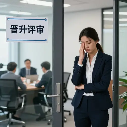 由于组织障碍，她被拒绝了更高的职位。