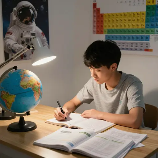 他的志向是成为一名科学家，为此他每天都在努力学习。