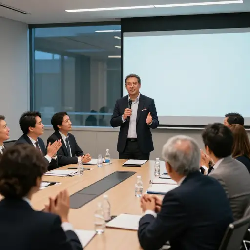 他在会议上做了一个即兴演讲，赢得了大家的掌声。