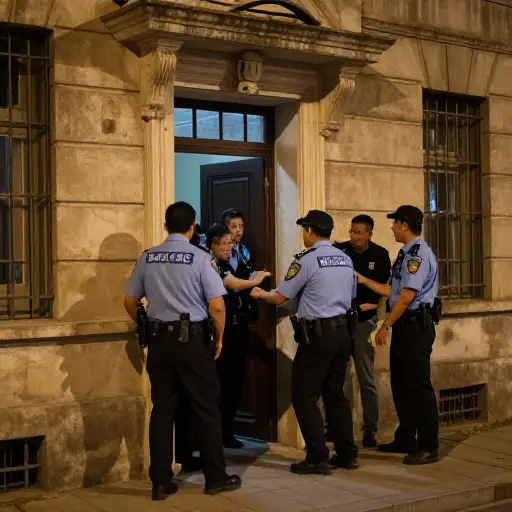 警察悄悄地进入了那栋建筑。